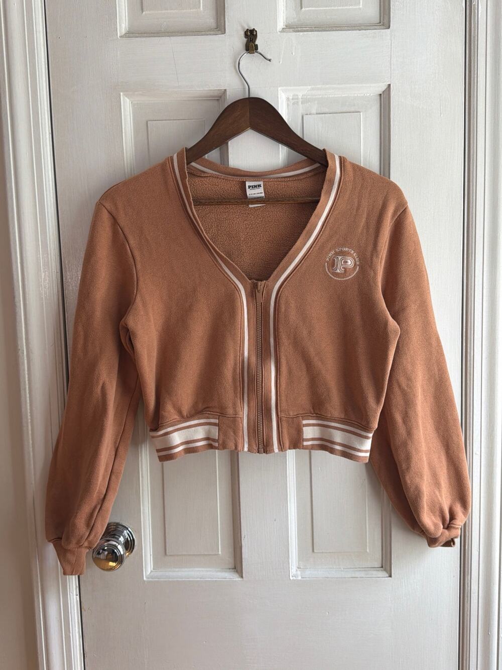 PINK Victoria's Secret Full-Zip Cropped Sweatshirt - Camel / Tan, Small 